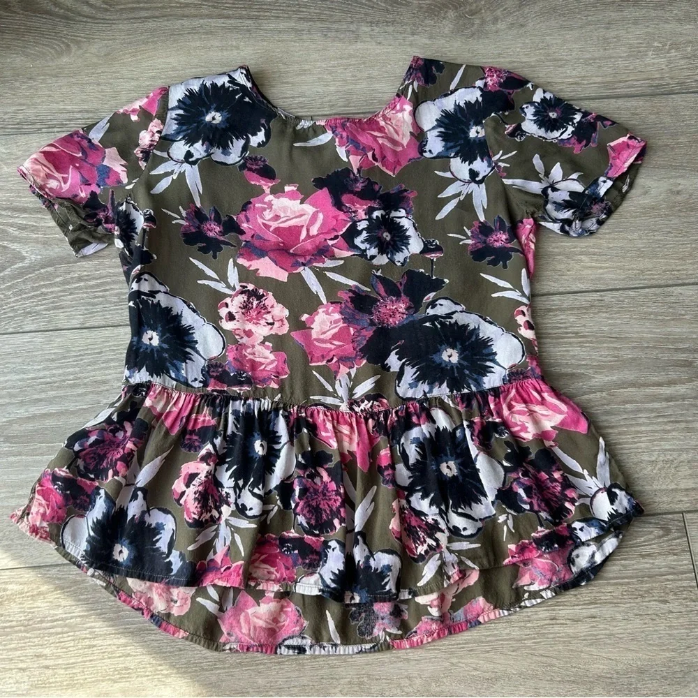 Vila  Floral Print Peplum Hem Babydoll Blouse - Picture 4 of 11